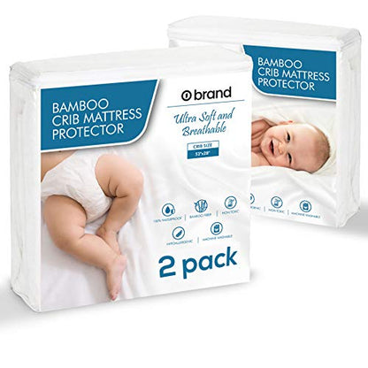 Waterproof Bamboo Crib Mattress Protector - Set of 2